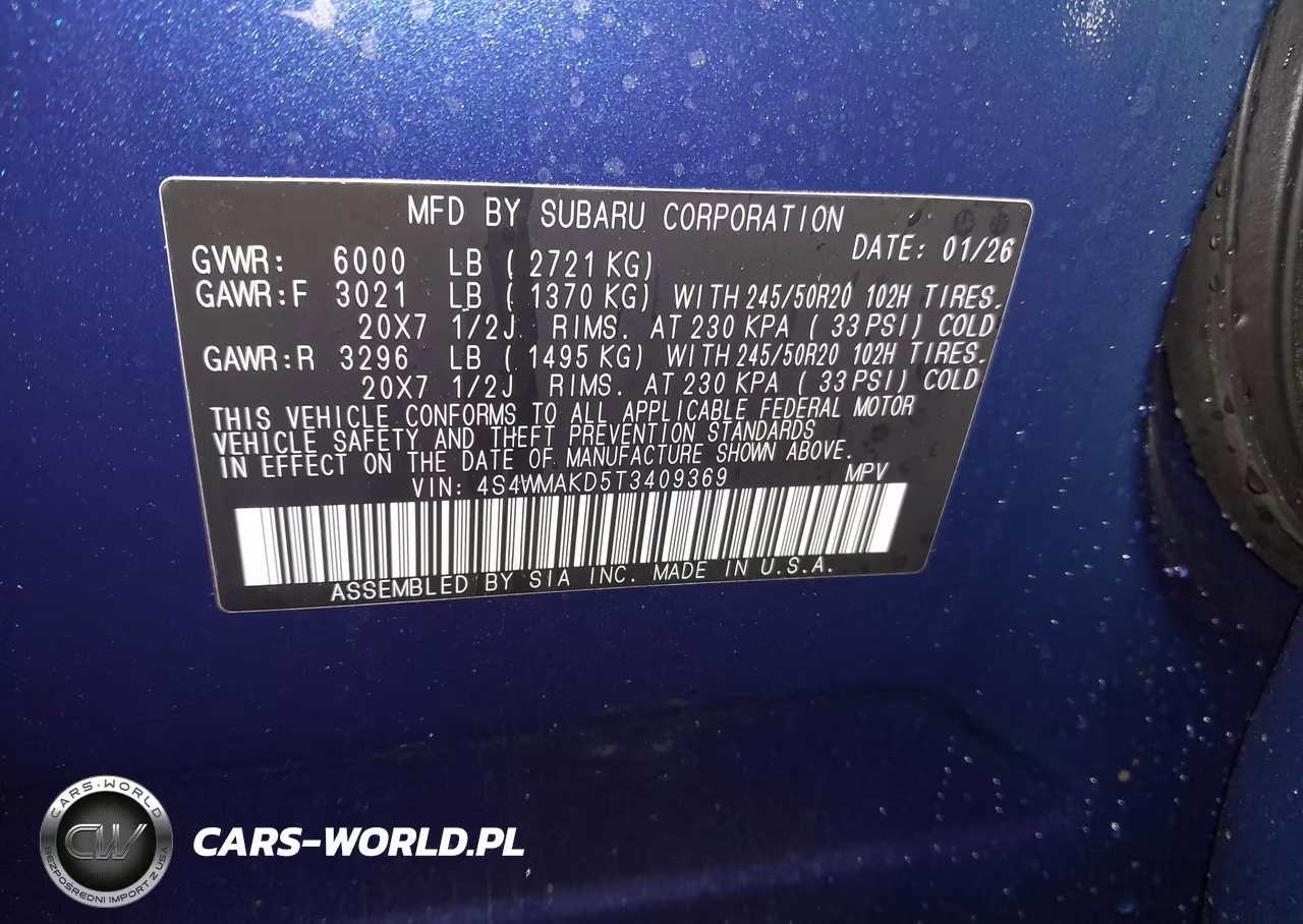 2026 Subaru Ascent Touring 7-Passenger VIN:4S4WMAKD5T3409369 - 9
