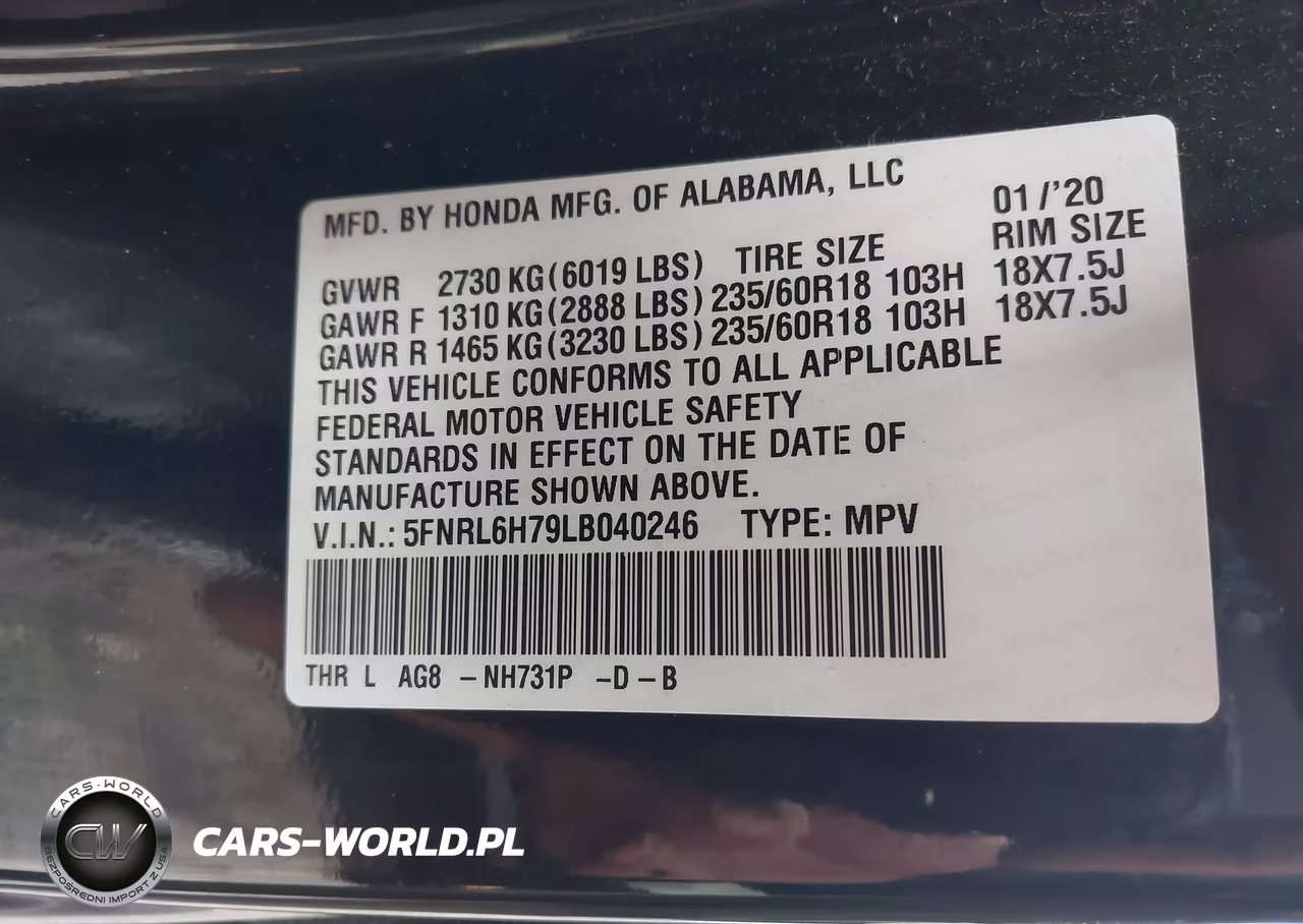 2020 Honda Odyssey Ex-L-Ex-L W-Navi Res VIN:5FNRL6H79LB040246 - 9