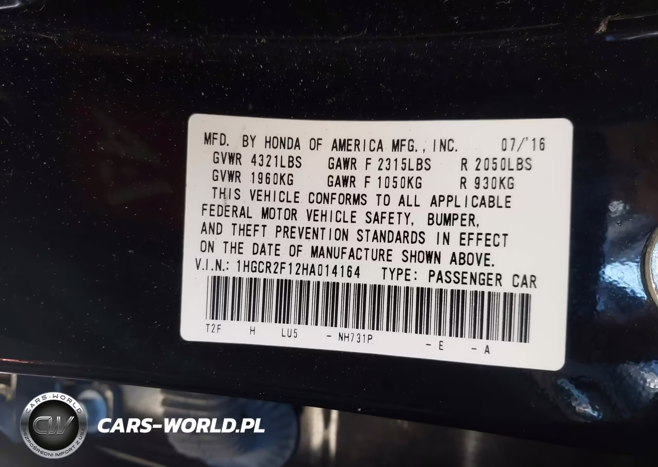 2017 Honda Accord Sport Se VIN:1HGCR2F12HA014164 - 9