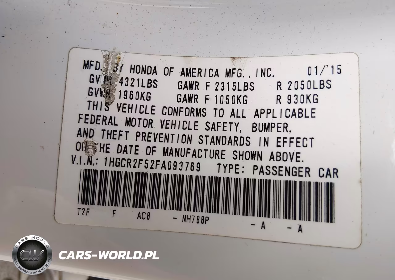 2015 Honda Accord Sport VIN:1HGCR2F52FA093769 - 9