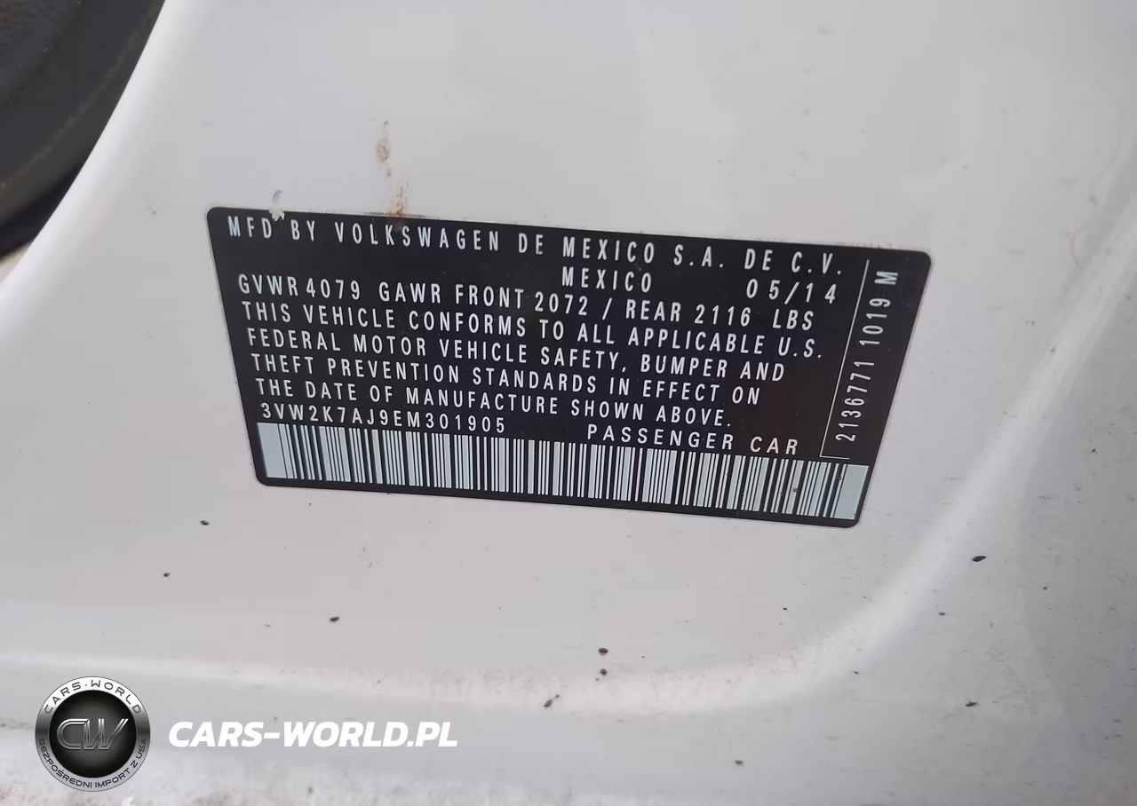 2014 Volkswagen Jetta 2.0L S VIN:3VW2K7AJ9EM301905 - 9
