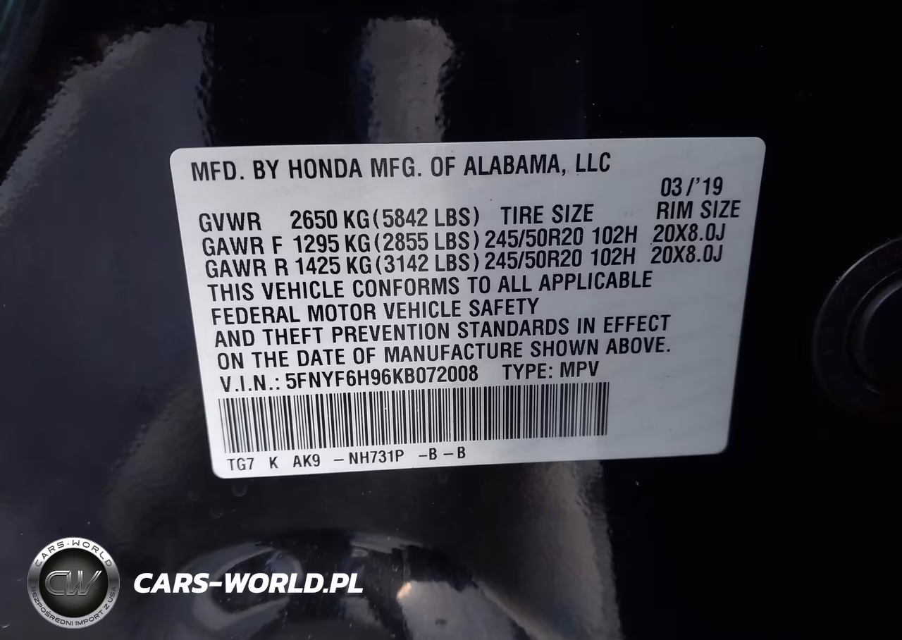 2019 Honda Pilot Touring VIN:5FNYF6H96KB072008 - 9