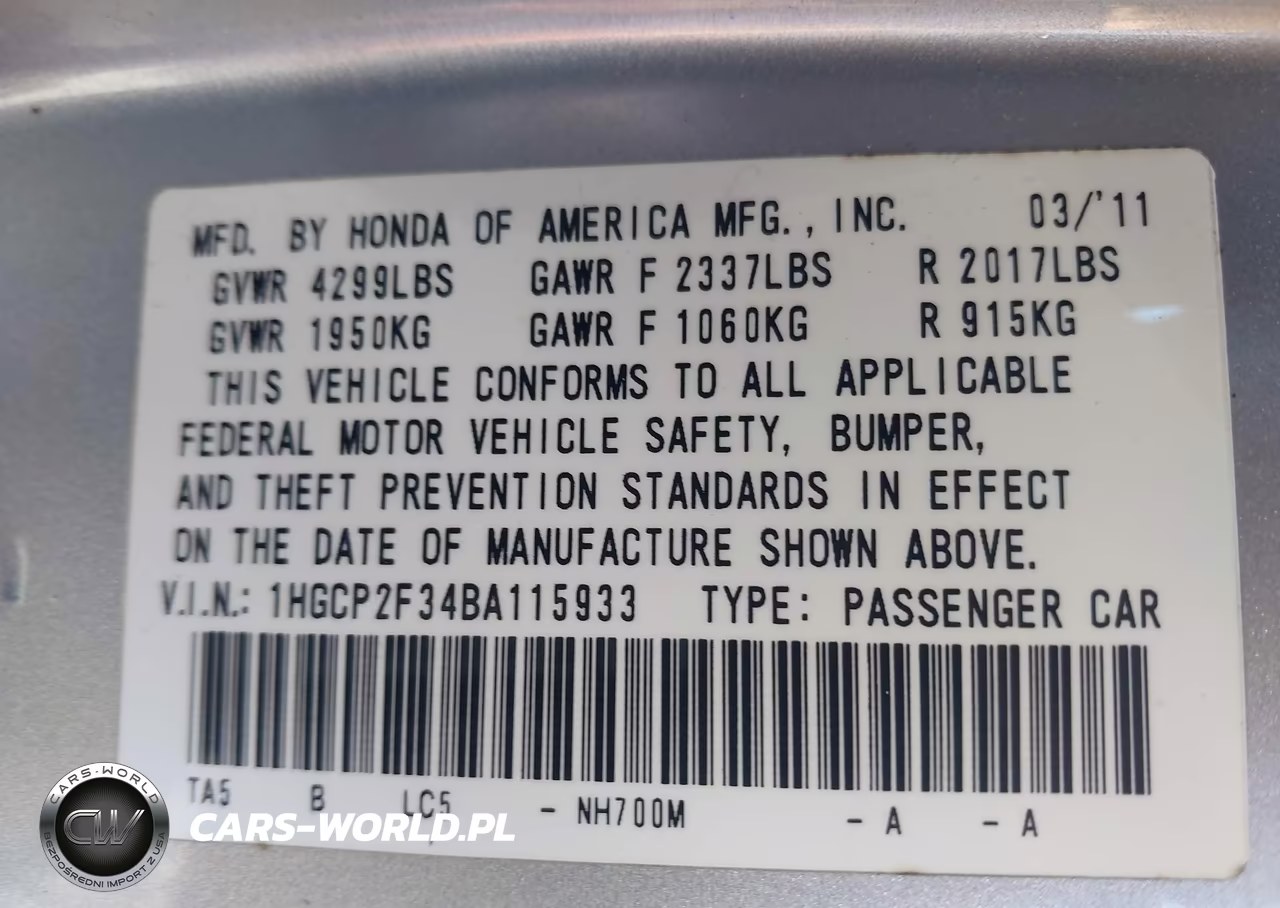 2011 Honda Accord 2.4 Lx VIN:1HGCP2F34BA115933 - 9