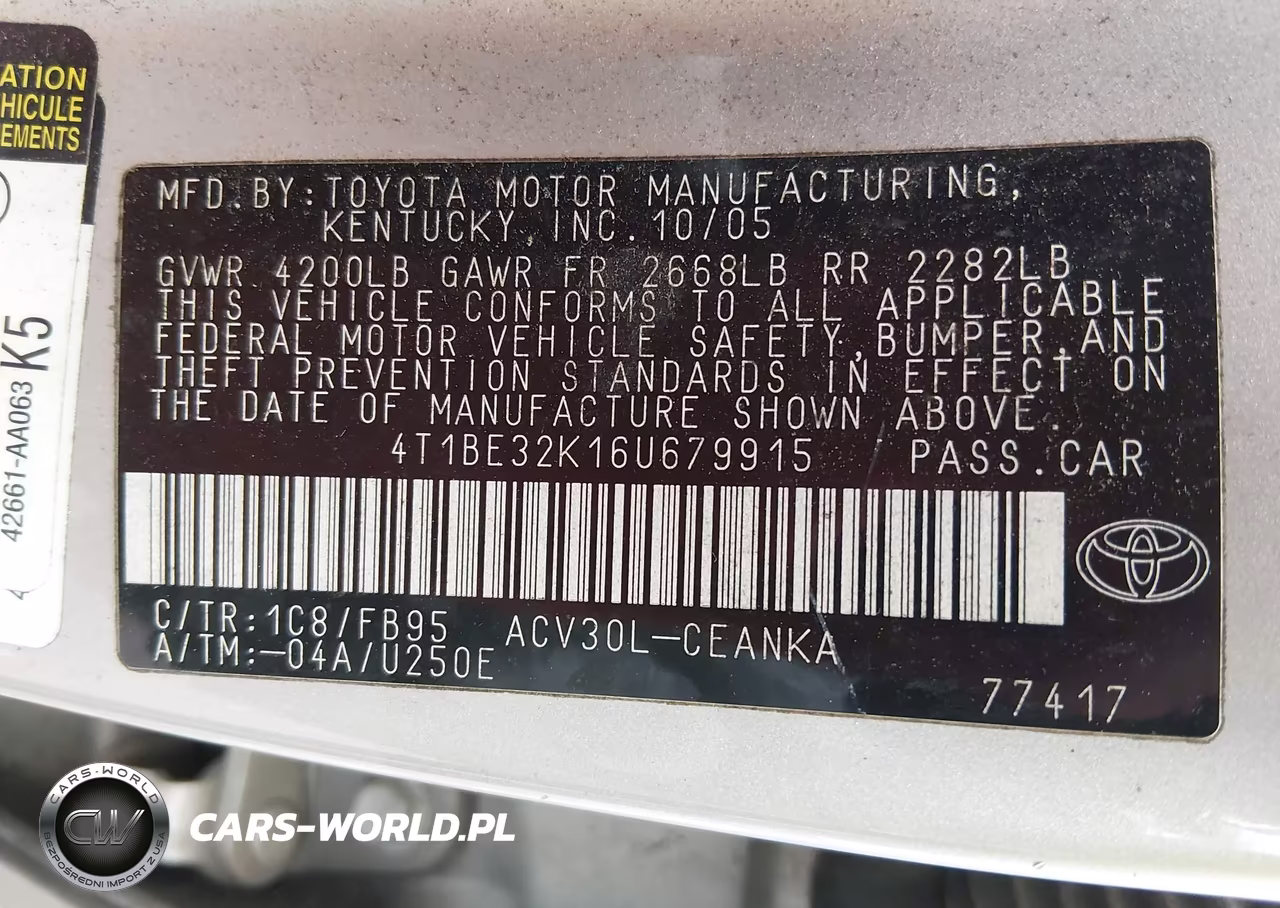 2006 Toyota Camry Std VIN:4T1BE32K16U679915 - 9