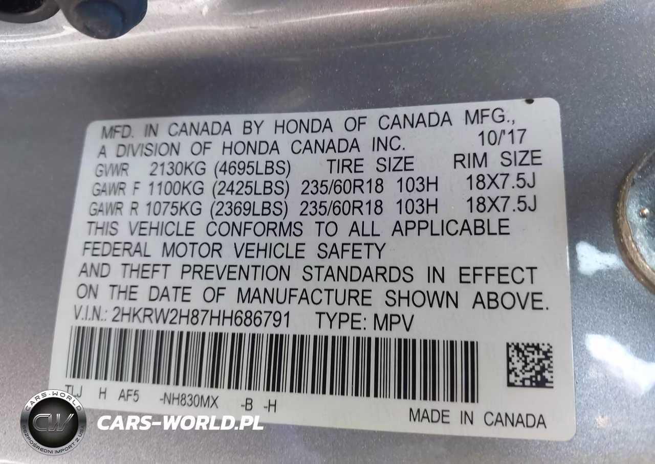 2017 Honda Cr-V Ex-L-Ex-L Navi VIN:2HKRW2H87HH686791 - 9