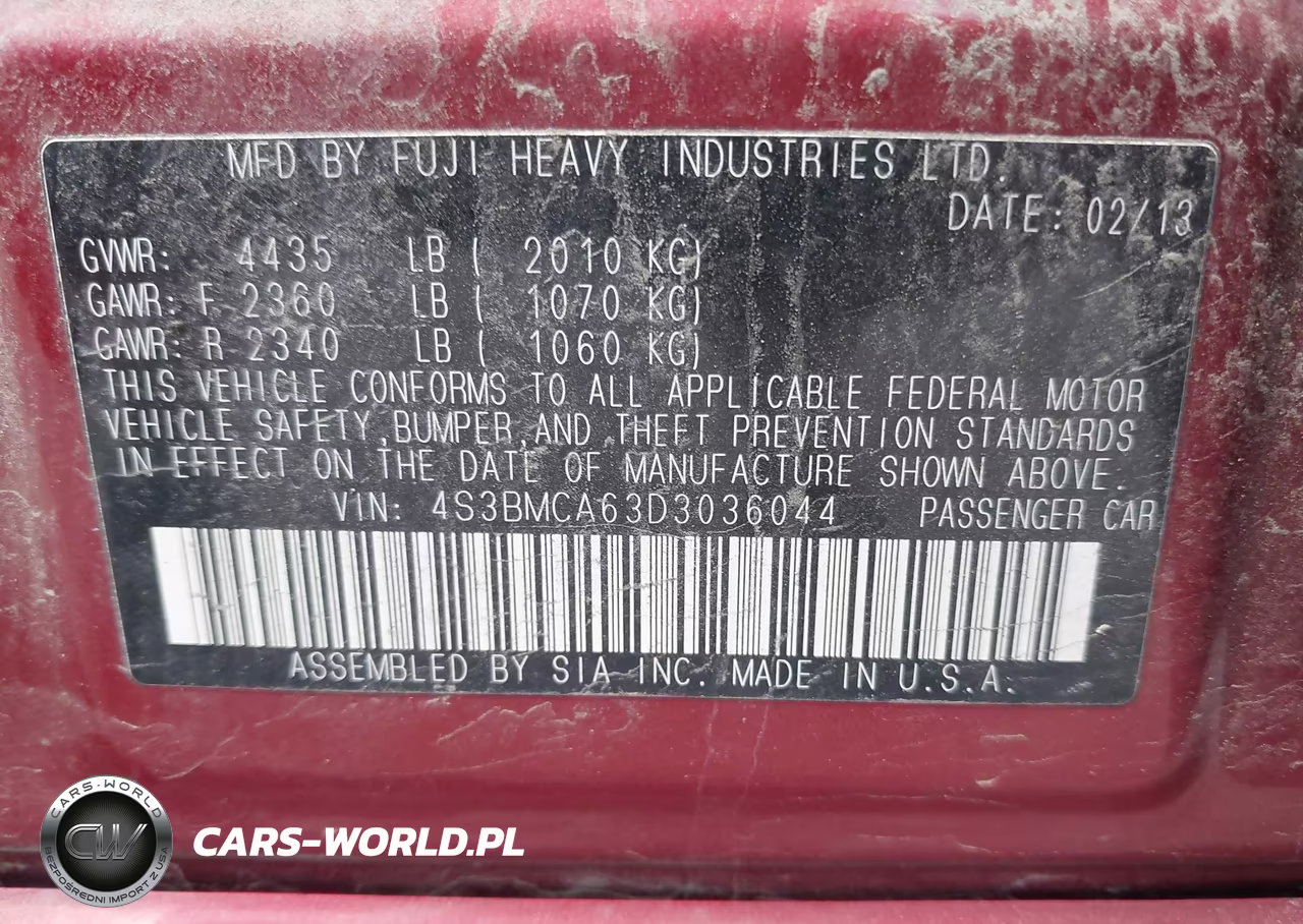 2013 Subaru Legacy 2.5I VIN:4S3BMCA63D3036044 - 9