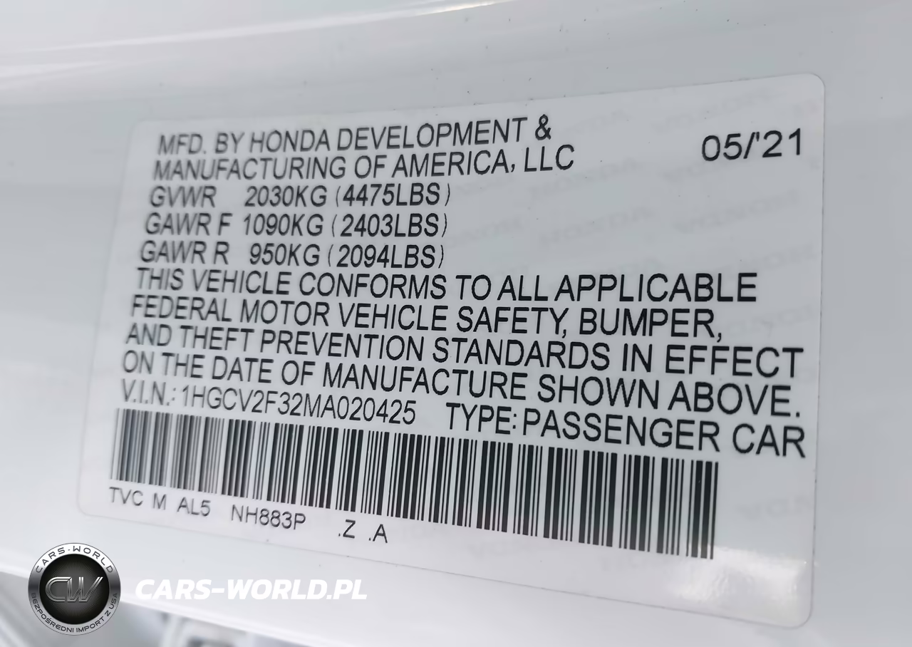 2021 Honda Accord Sport 2.0T VIN:1HGCV2F32MA020425 - 9