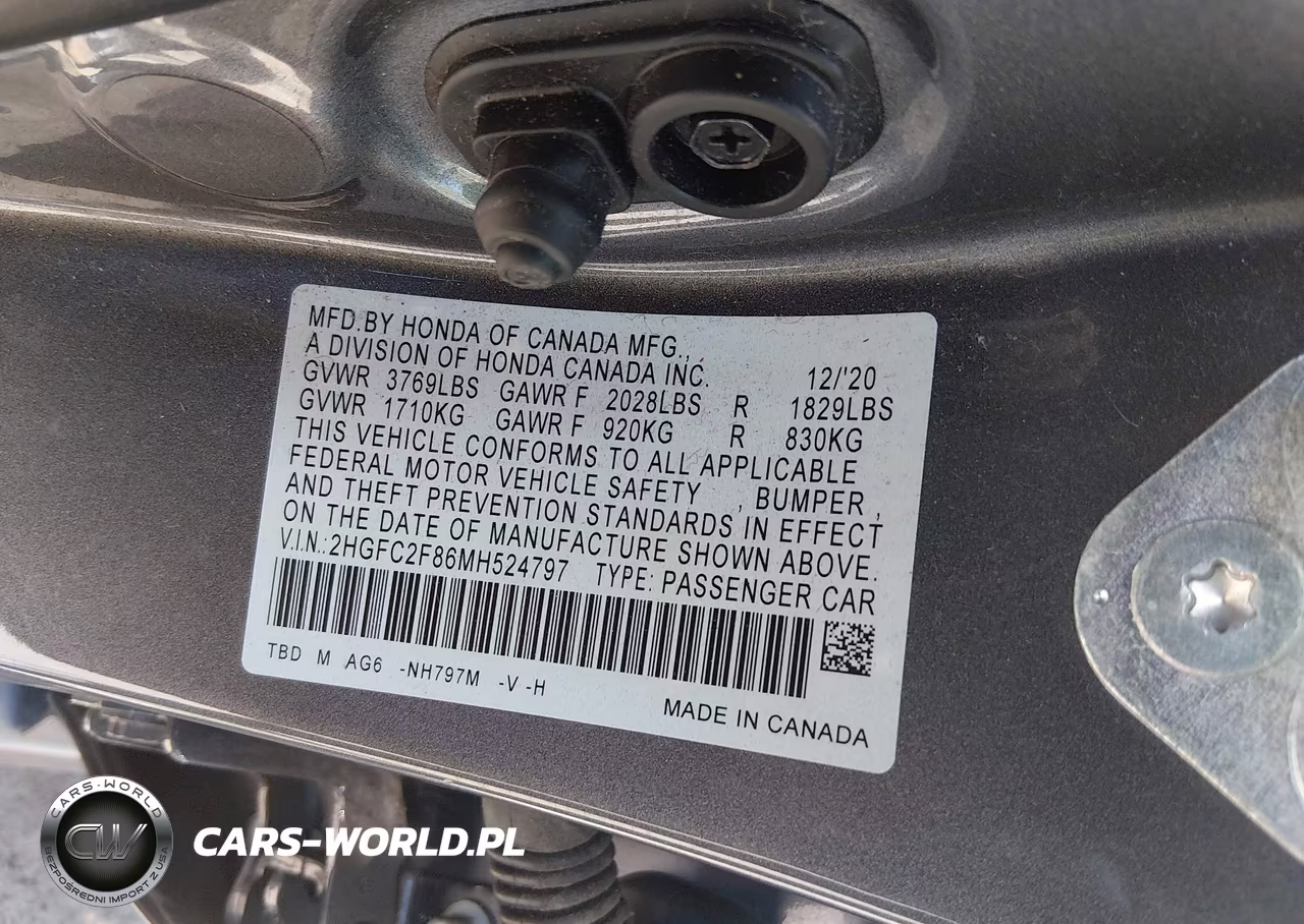 2021 Honda Civic Sport VIN:2HGFC2F86MH524797 - 9