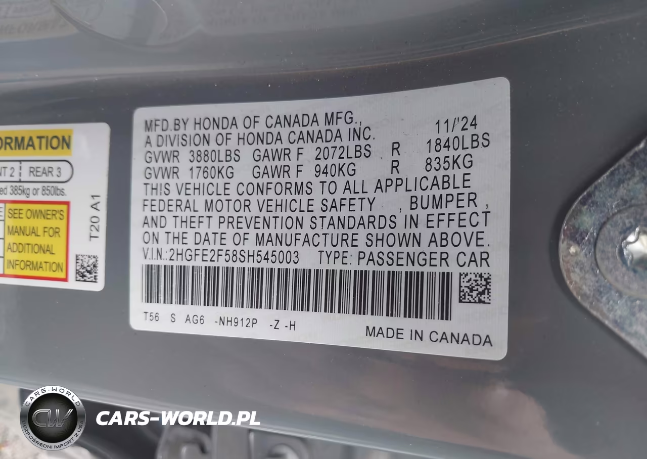 2025 Honda Civic Sport VIN:2HGFE2F58SH545003 - 9