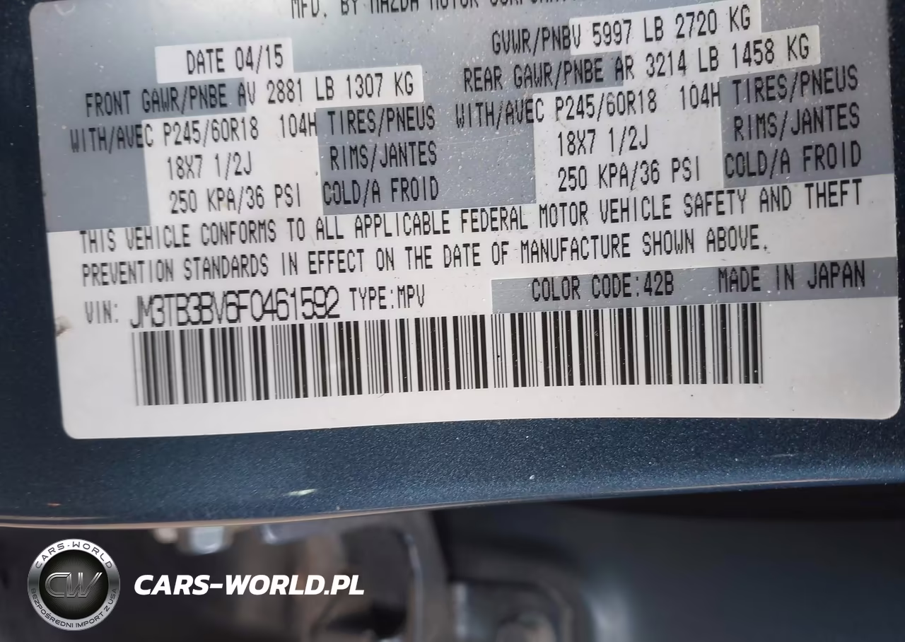 2015 Mazda Cx-9 Sport VIN:JM3TB3BV6F0461592 - 9