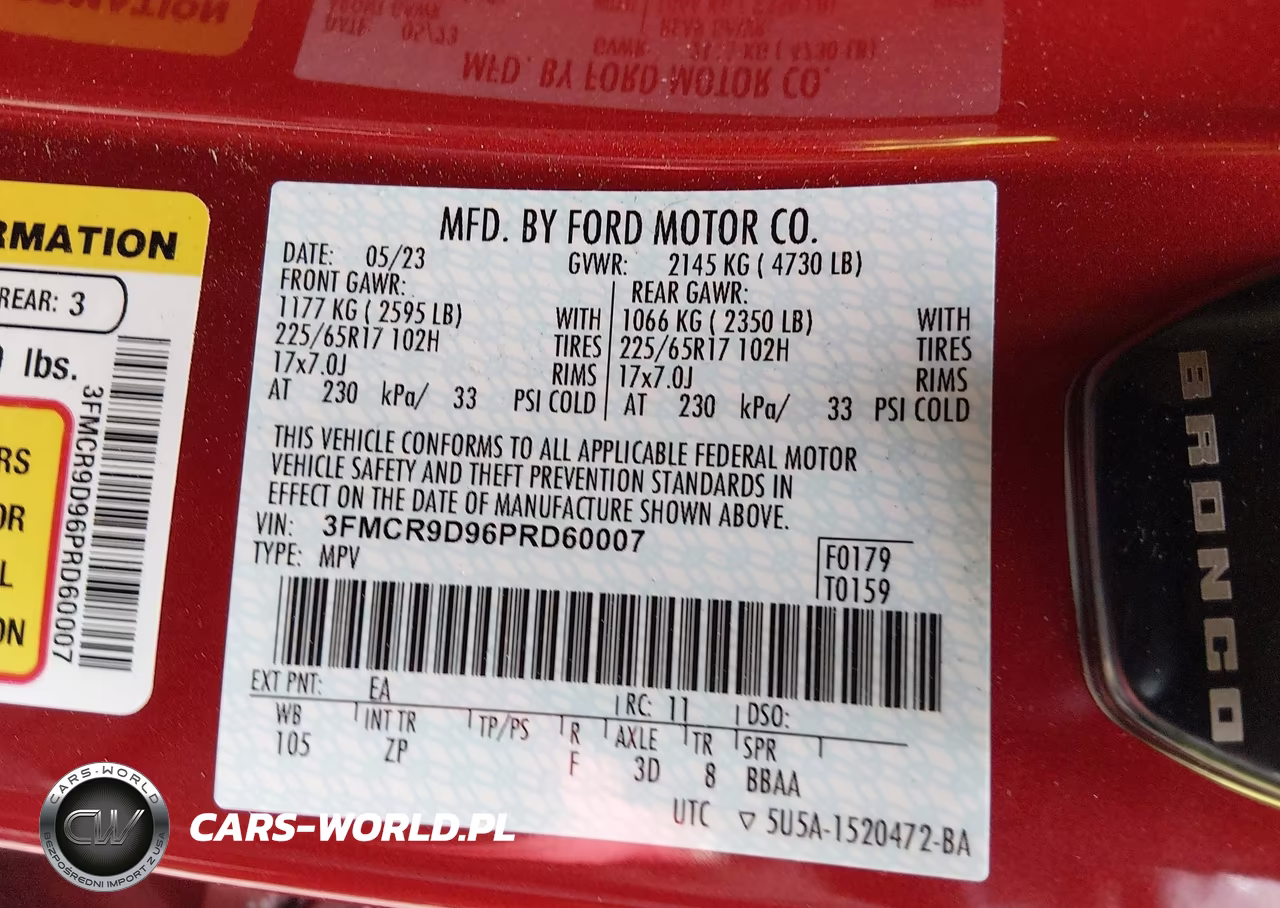 2023 Ford Bronco Sport Badlands VIN:3FMCR9D96PRD60007 - 9