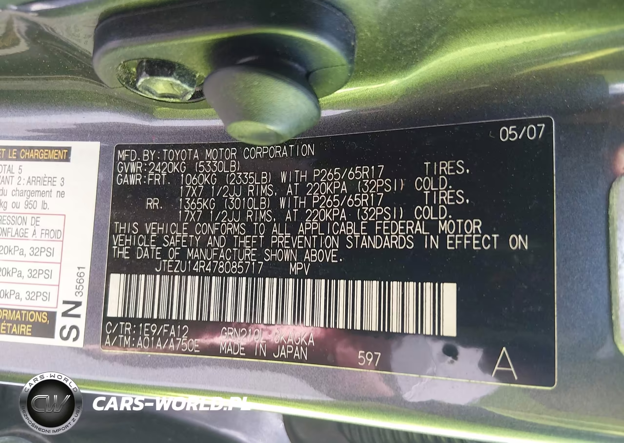 2007 Toyota 4Runner Sr5 V6 VIN:JTEZU14R478085717 - 9
