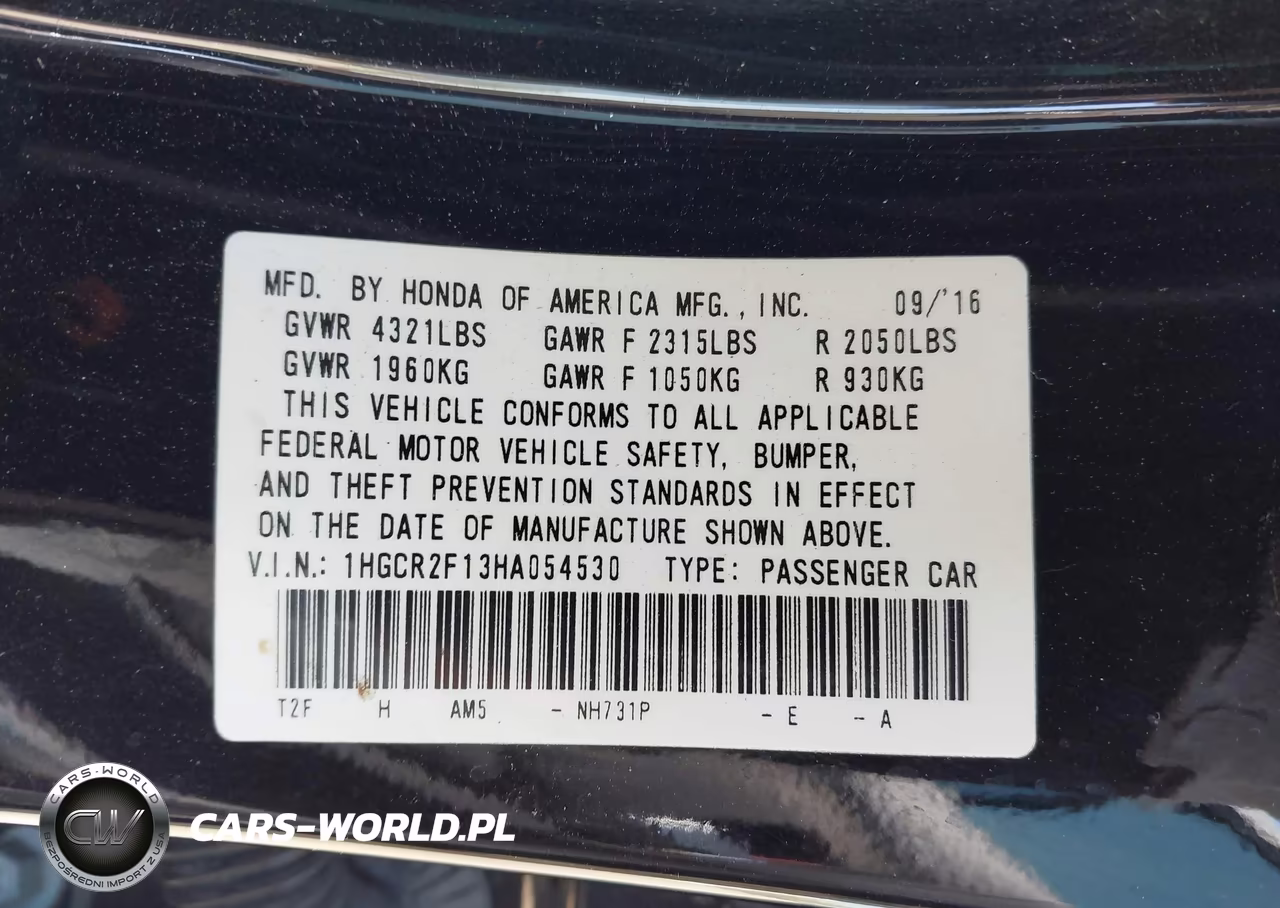 2017 Honda Accord Sport Se VIN:1HGCR2F13HA054530 - 9