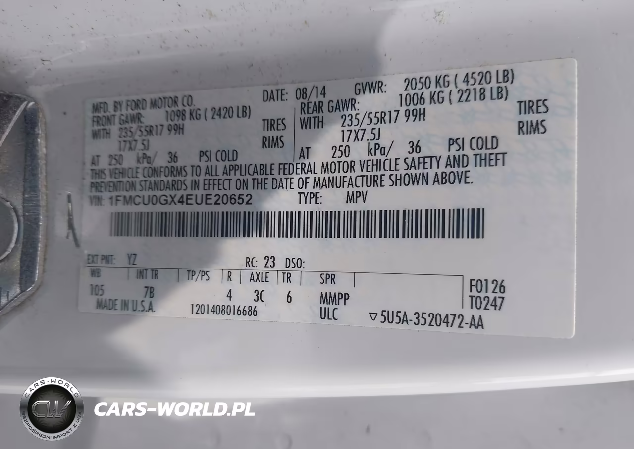 2014 Ford Escape Se VIN:1FMCU0GX4EUE20652 - 9