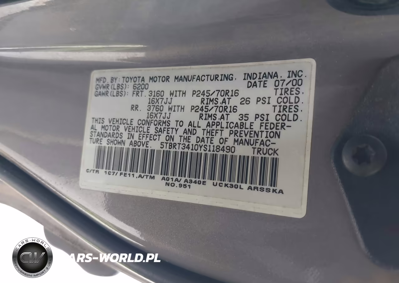2000 Toyota Tundra Sr5 V8 VIN:5TBRT3410YS118490 - 9