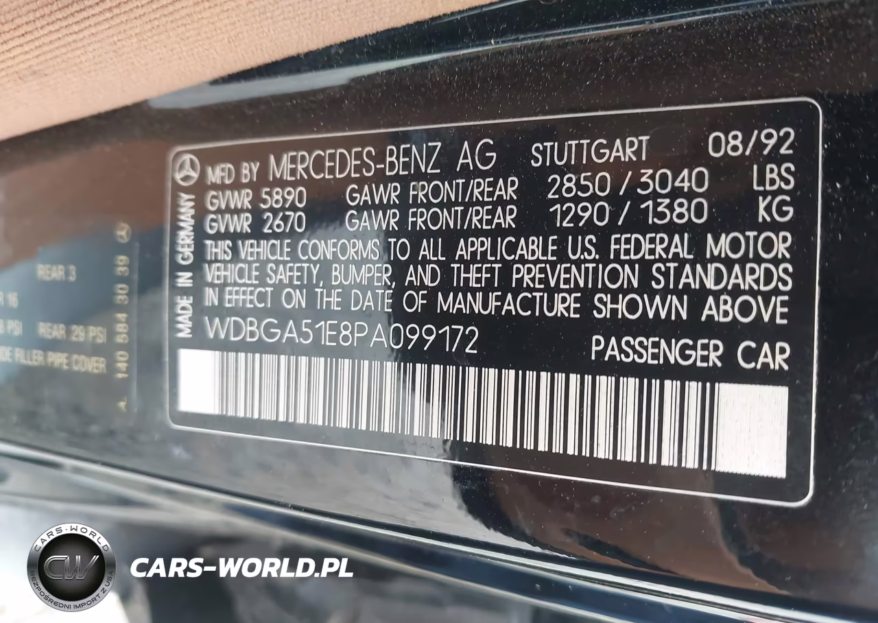 1993 Mercedes-Benz 500 Sel VIN:WDBGA51E8PA099172 - 9