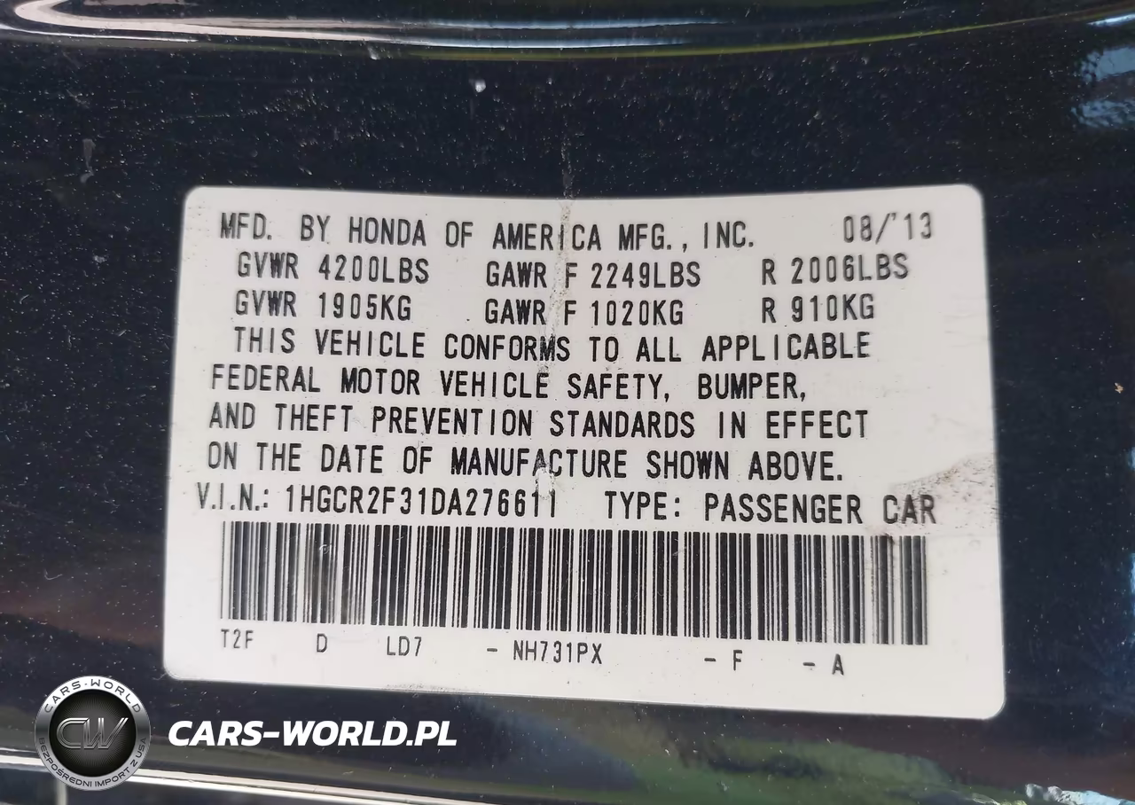 2013 Honda Accord Lx VIN:1HGCR2F31DA276611 - 9