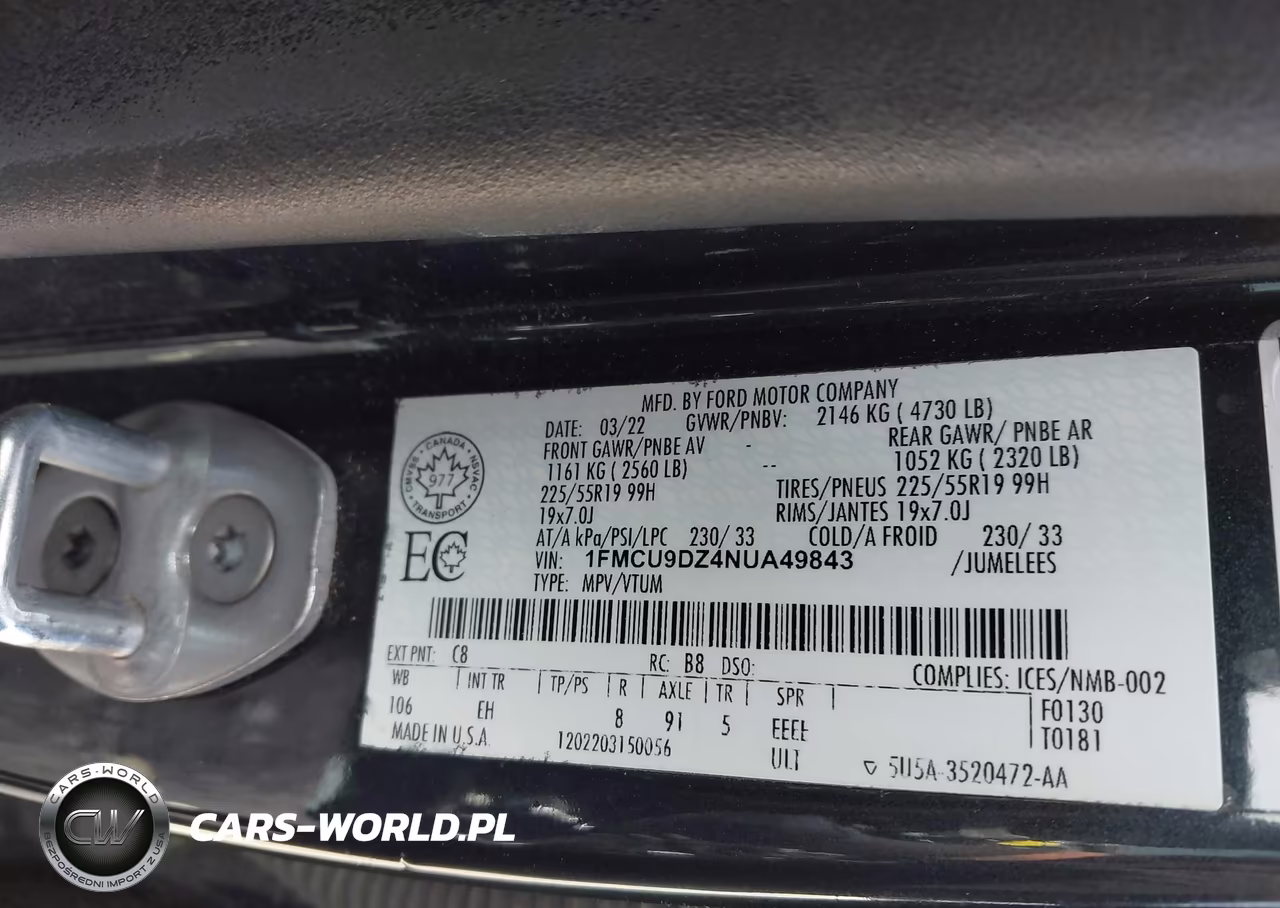 2022 Ford Escape Titanium Hybrid VIN:1FMCU9DZ4NUA49843 - 9