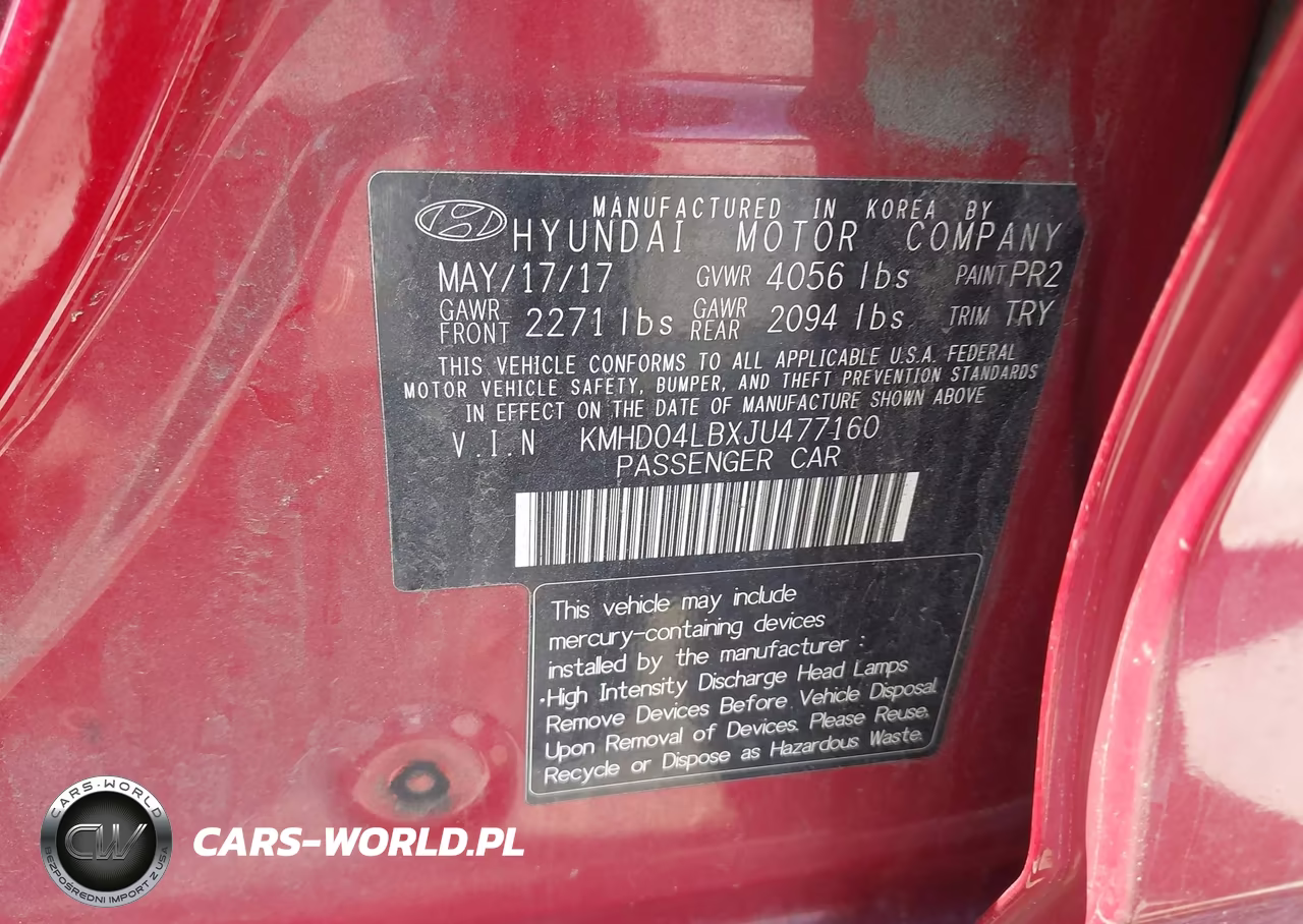 2018 Hyundai Elantra Sport VIN:KMHD04LBXJU477160 - 9