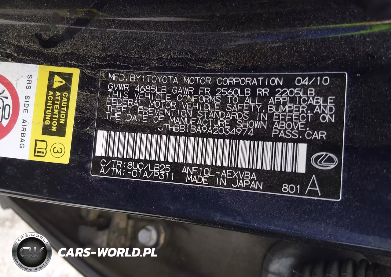 2010 Lexus Hs 250H VIN:JTHBB1BA9A2034974 - 9
