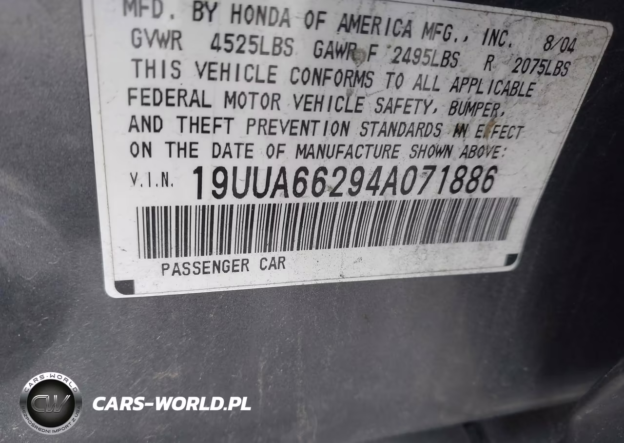 2004 Acura Tl VIN:19UUA66294A071886 - 9