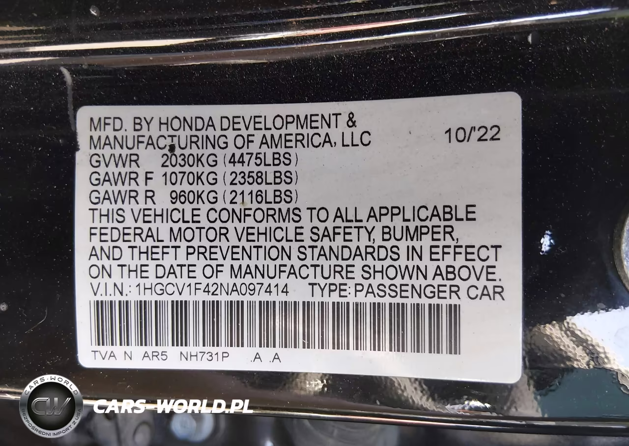 2022 Honda Accord Sport Special Edition VIN:1HGCV1F42NA097414 - 9