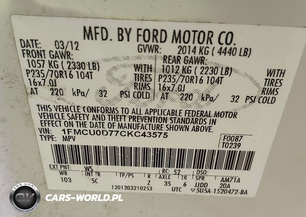 2012 Ford Escape Xlt VIN:1FMCU0D77CKC43575 - 9