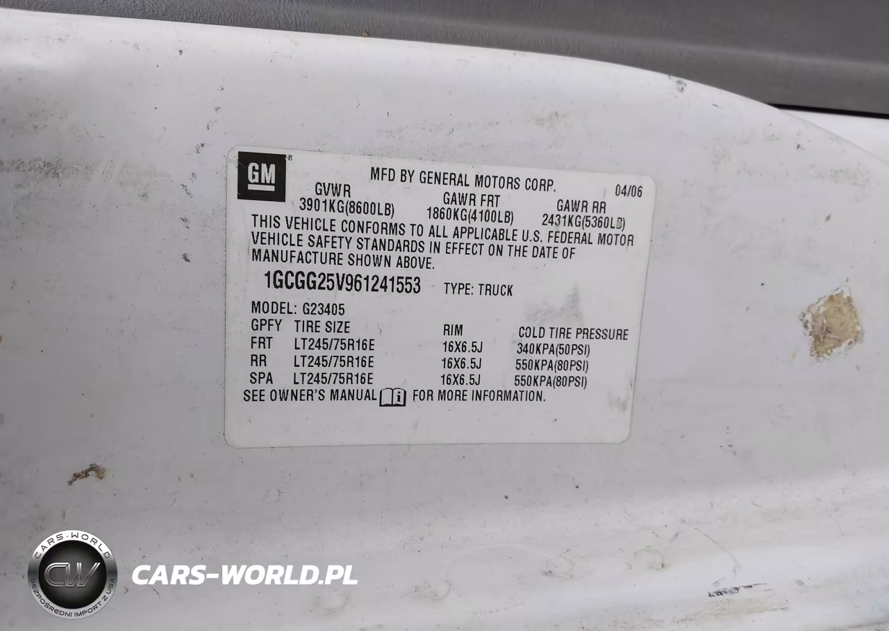 2006 Chevrolet Express Work Van VIN:1GCGG25V961241553 - 9
