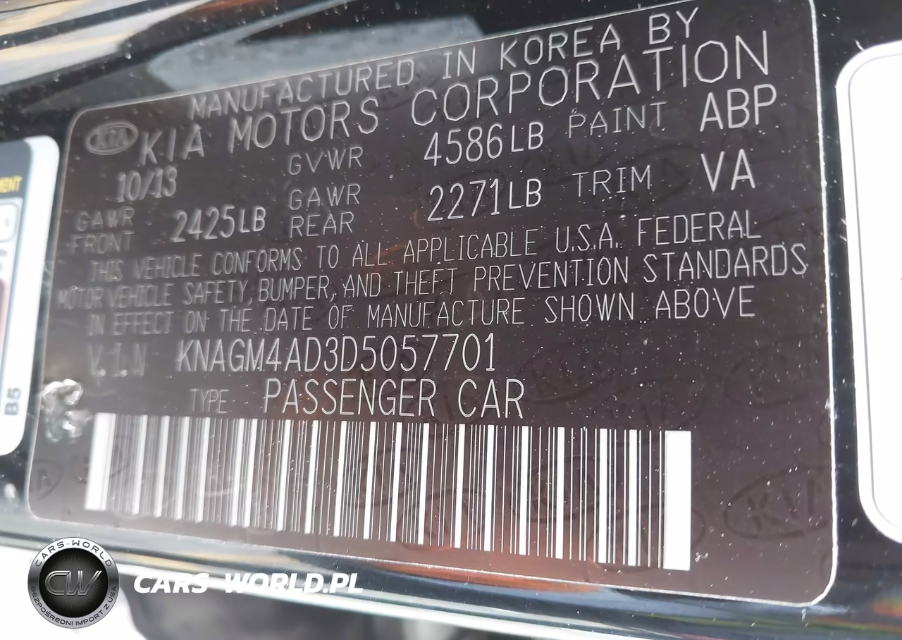 KIA OPTIMA HYBRID VIN:KNAGM4AD3D5057701 - 9
