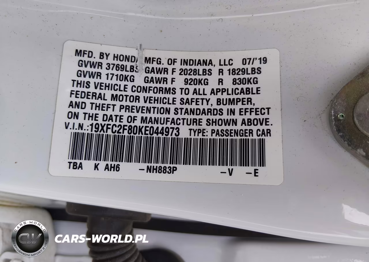 2019 Honda Civic Sport VIN:19XFC2F80KE044973 - 9