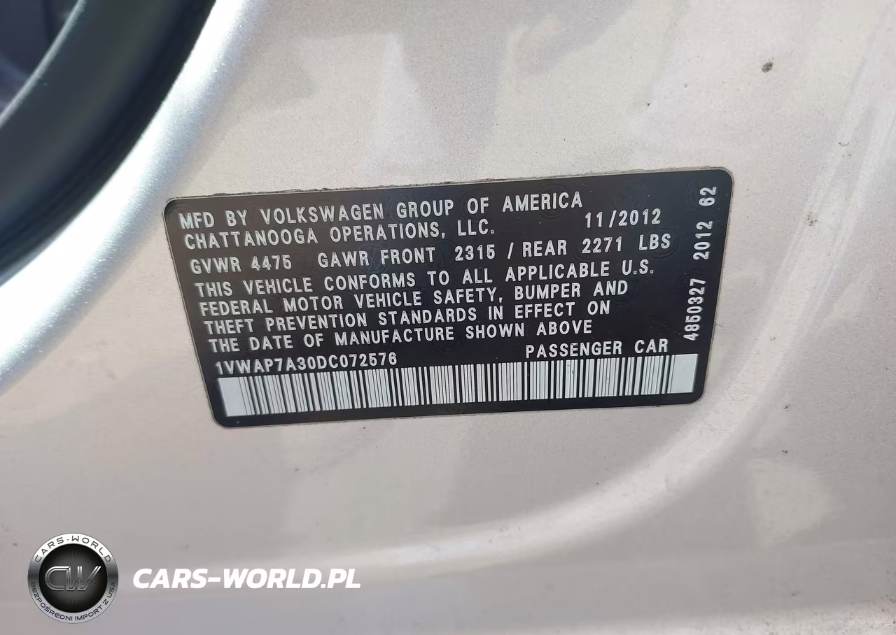 2013 Volkswagen Passat 2.5L S VIN:1VWAP7A30DC072576 - 9