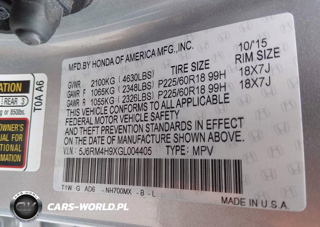 2016 Honda Cr-V Touring VIN:5J6RM4H9XGL004405 - 9