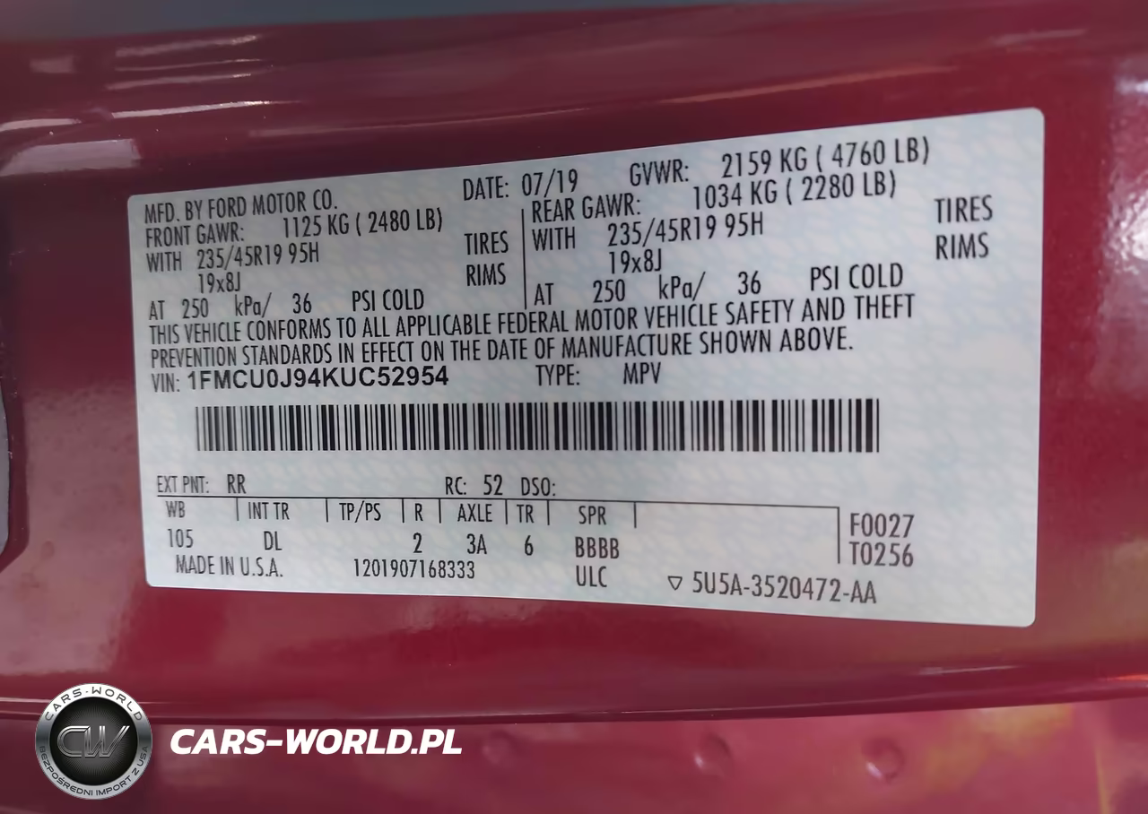2019 Ford Escape Titanium VIN:1FMCU0J94KUC52954 - 9