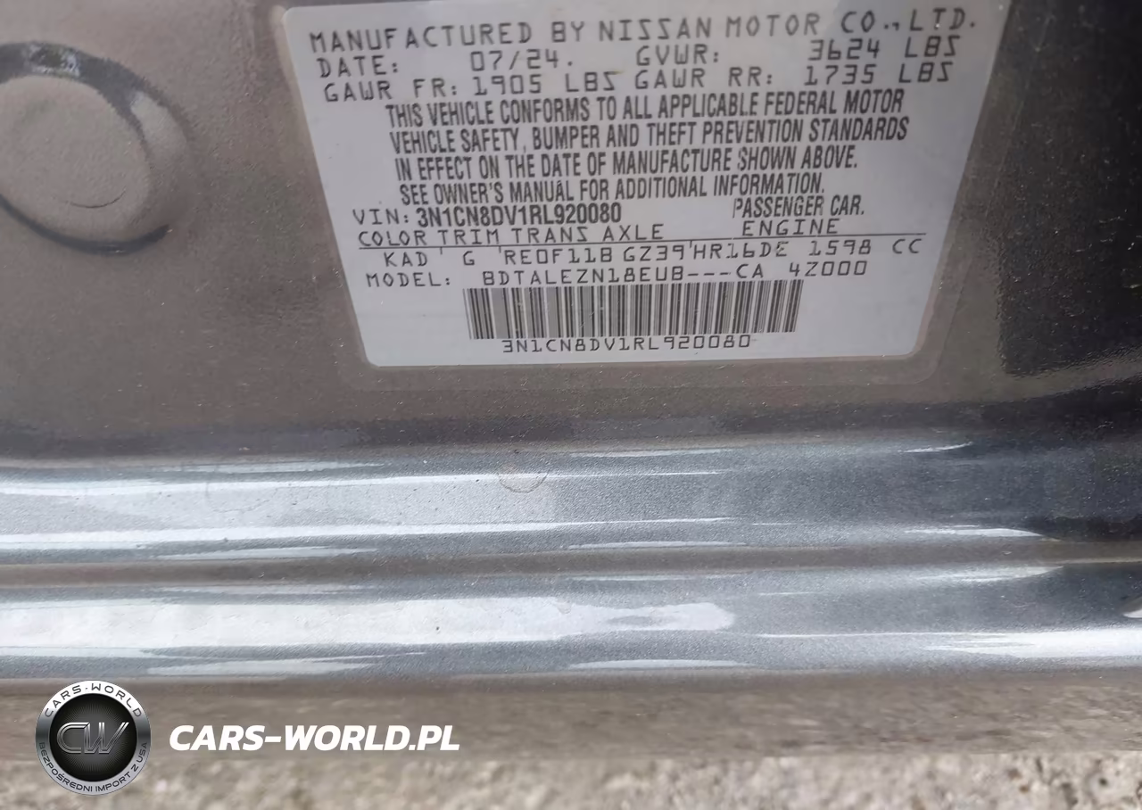 2024 Nissan Versa 1.6 S VIN:3N1CN8DV1RL920080 - 9