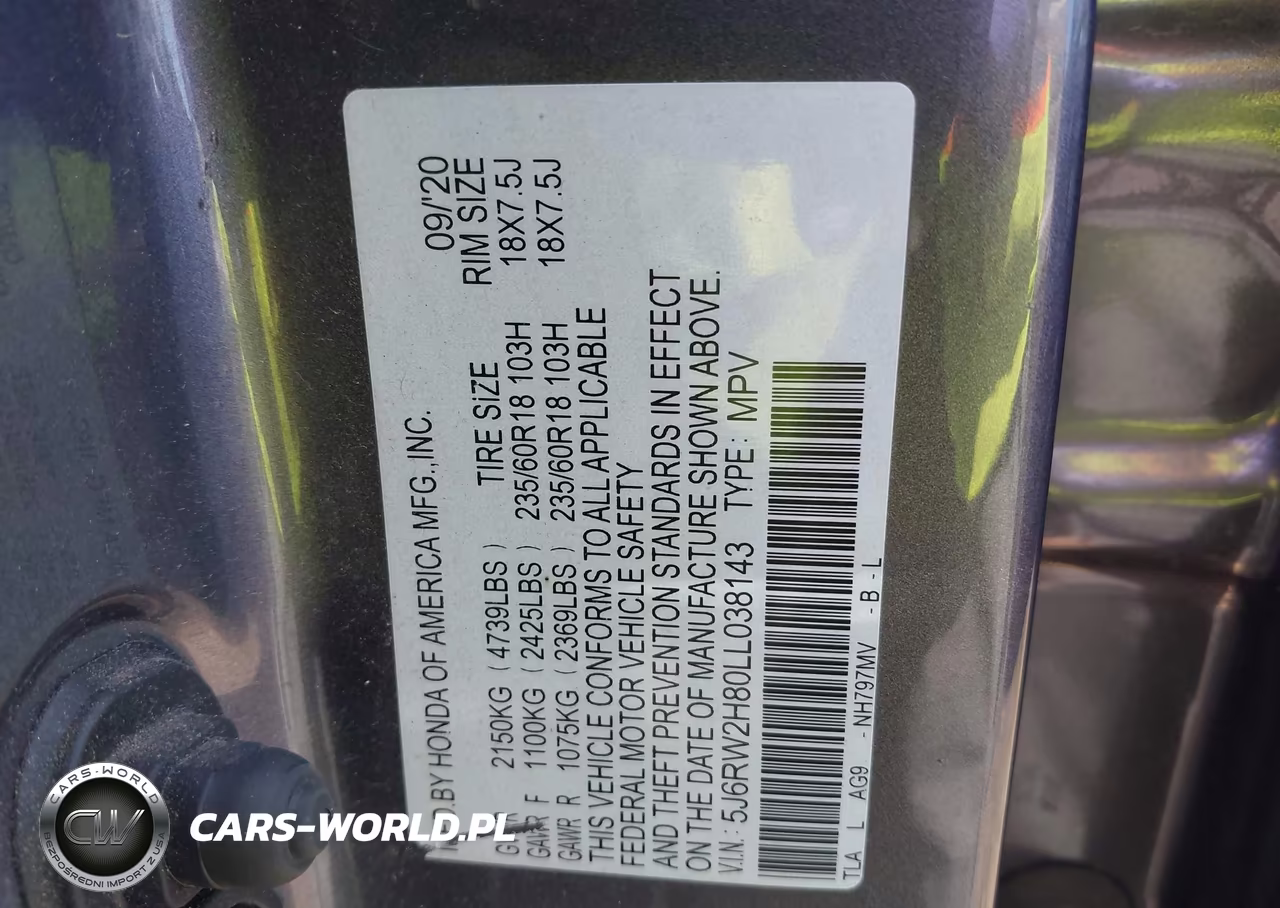 2020 Honda Cr-V Awd Ex-L VIN:5J6RW2H80LL038143 - 9