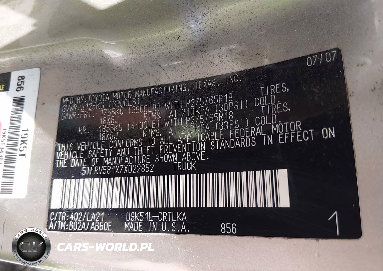 2007 Toyota Tundra Limited 5.7L V8 VIN:5TFRV581X7X022852 - 9