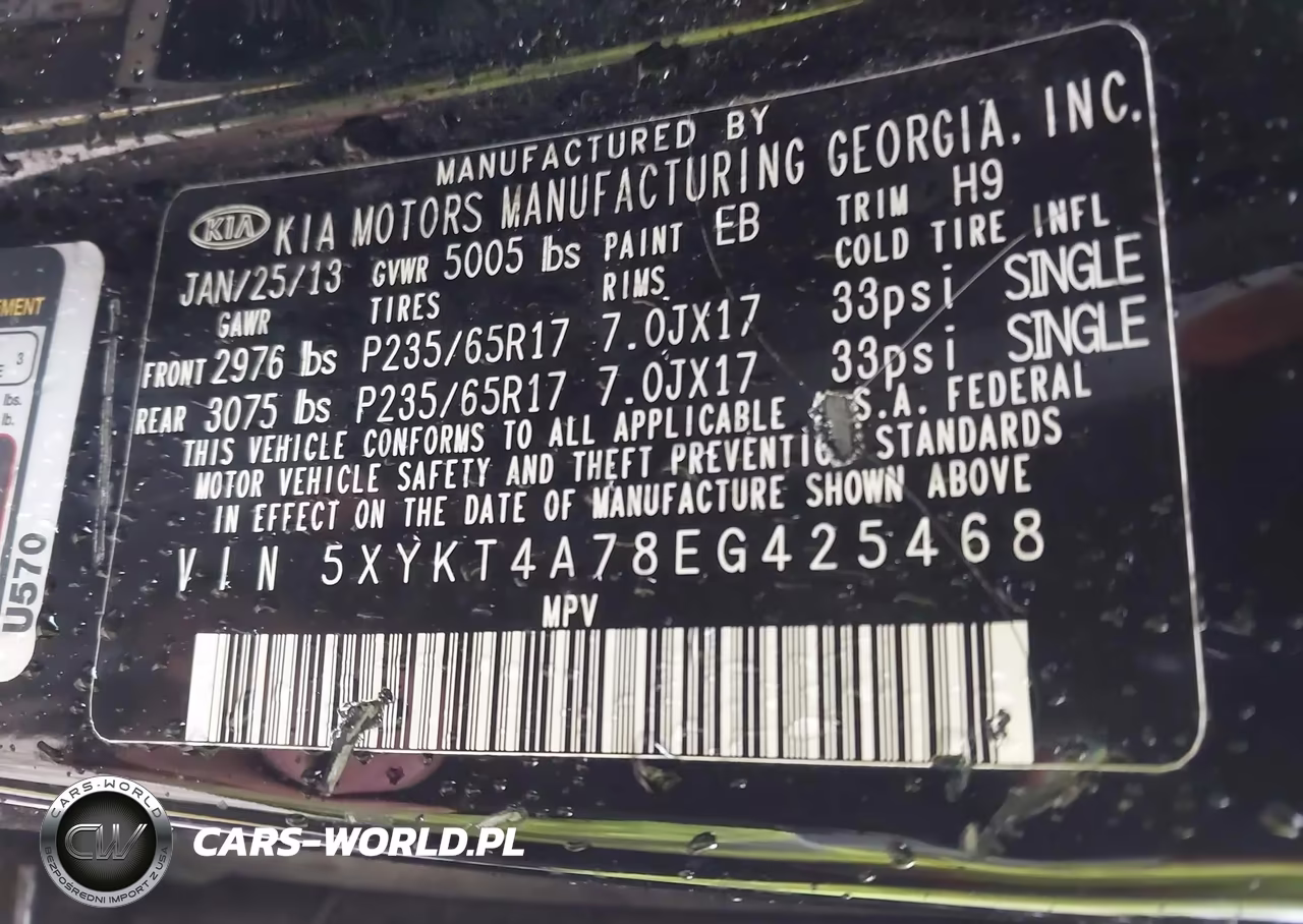 2014 Kia Sorento Lx V6 VIN:5XYKT4A78EG425468 - 9