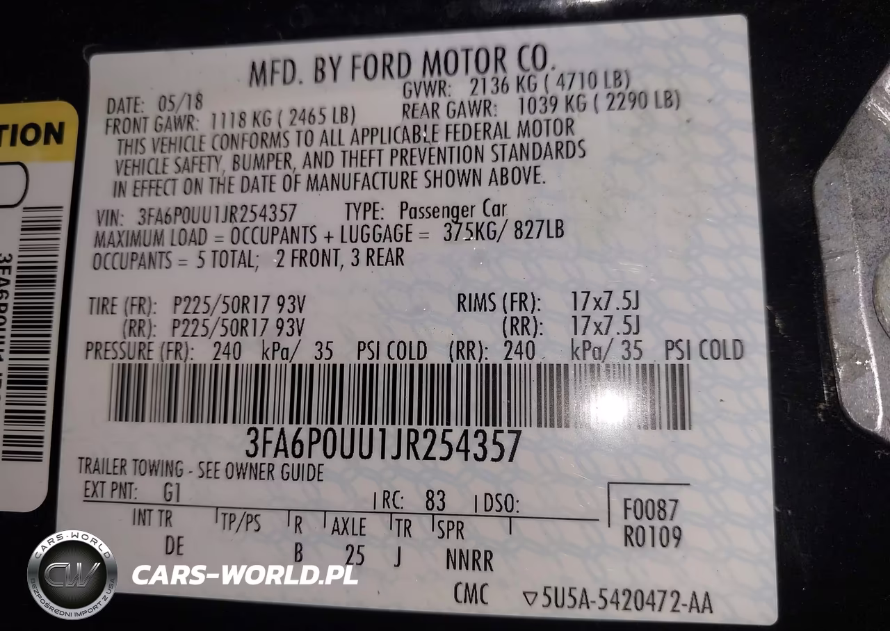 2018 Ford Fusion Hybrid S VIN:3FA6P0UU1JR254357 - 9