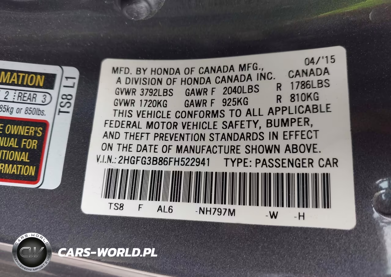 2015 Honda Civic Ex VIN:2HGFG3B86FH522941 - 9