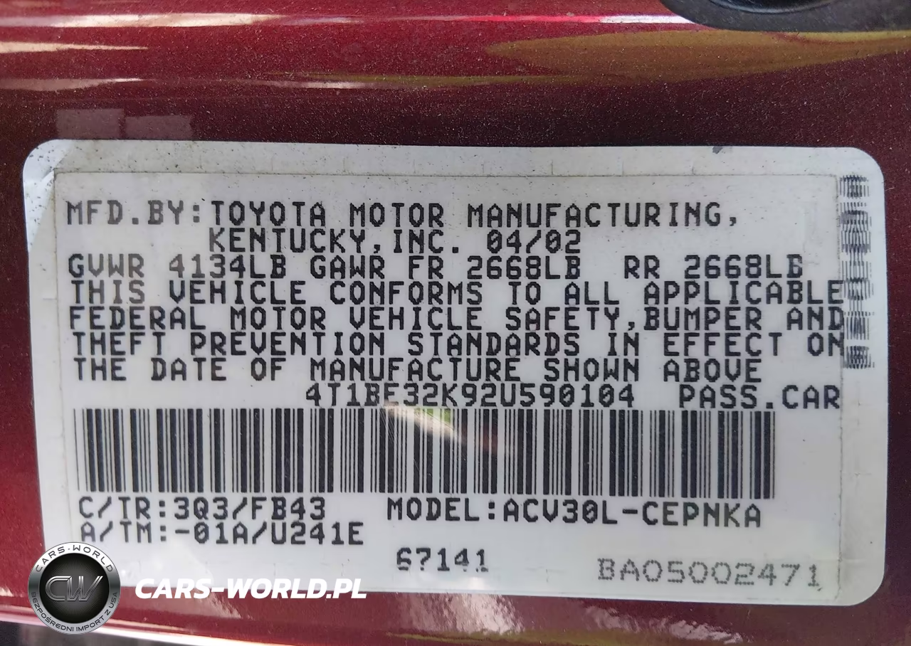 2002 Toyota Camry Le VIN:4T1BE32K92U590104 - 9