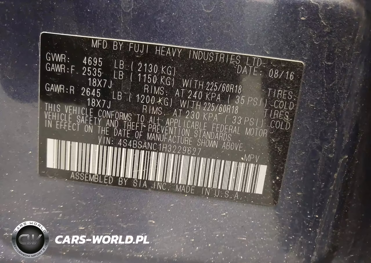 2017 Subaru Outback 2.5I Limited VIN:4S4BSANC1H3229627 - 9
