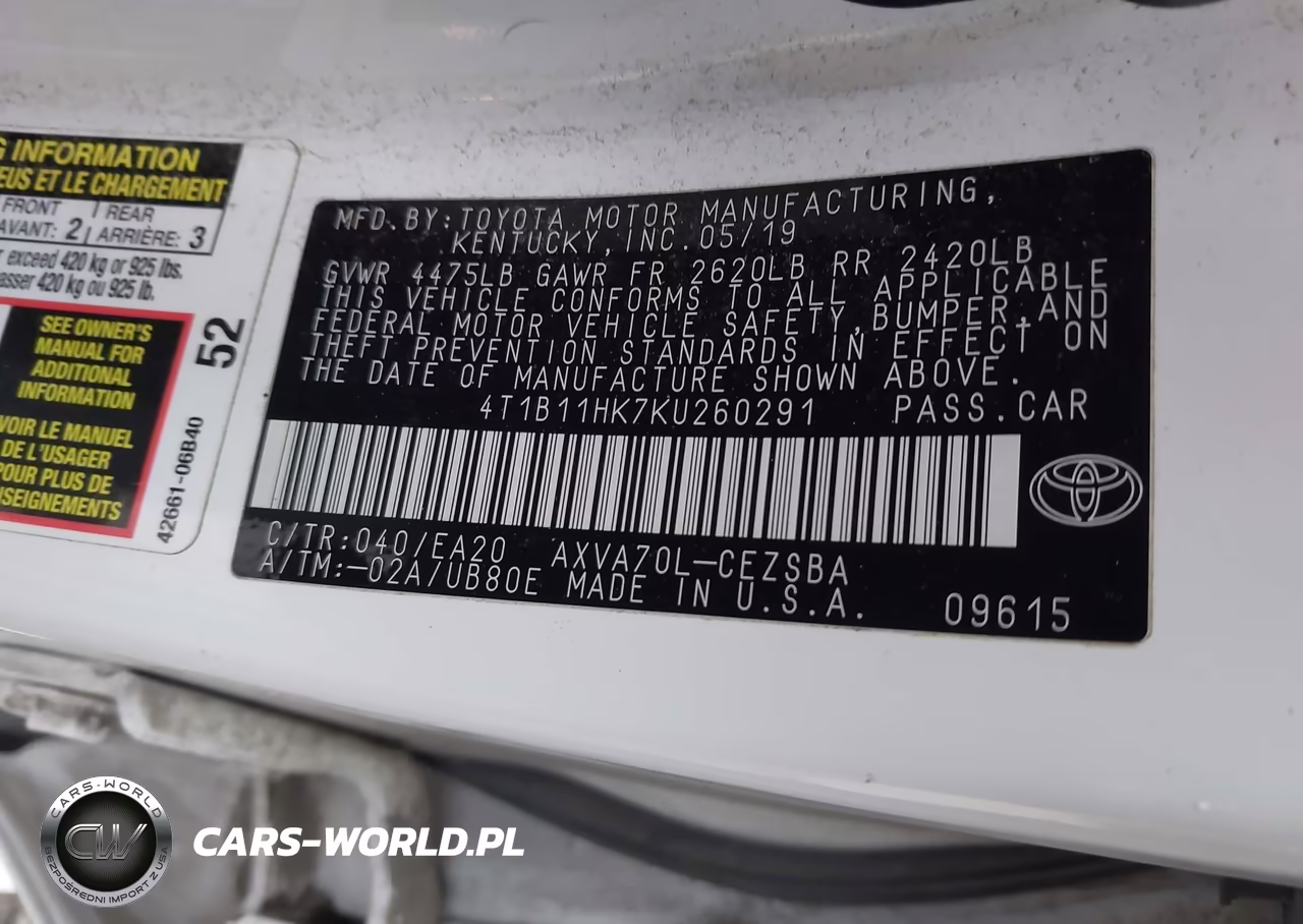 2019 Toyota Camry Se VIN:4T1B11HK7KU260291 - 9