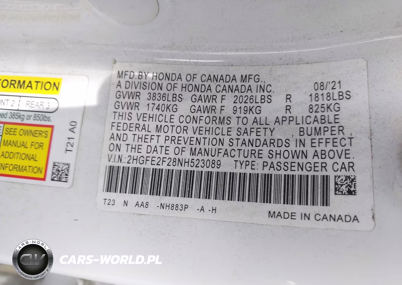 2022 Honda Civic Lx VIN:2HGFE2F28NH523089 - 9