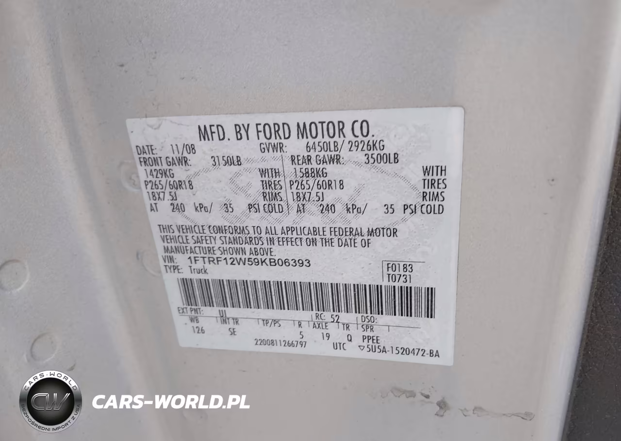 2009 Ford F-150 Stx-Xl-Xlt VIN:1FTRF12W59KB06393 - 9
