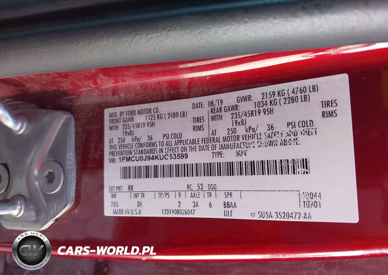 2019 Ford Escape Titanium VIN:1FMCU0J94KUC53599 - 9