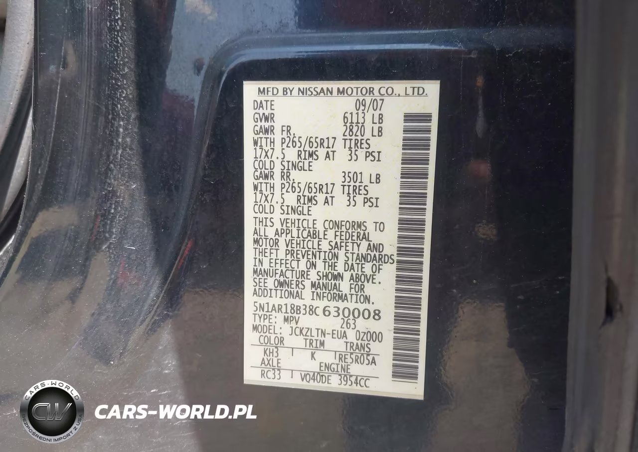2008 Nissan Pathfinder Se VIN:5N1AR18B38C630008 - 9