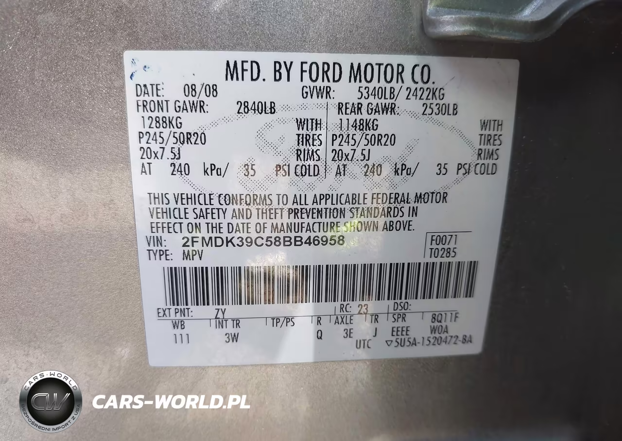 2008 Ford Edge Limited VIN:2FMDK39C58BB46958 - 9
