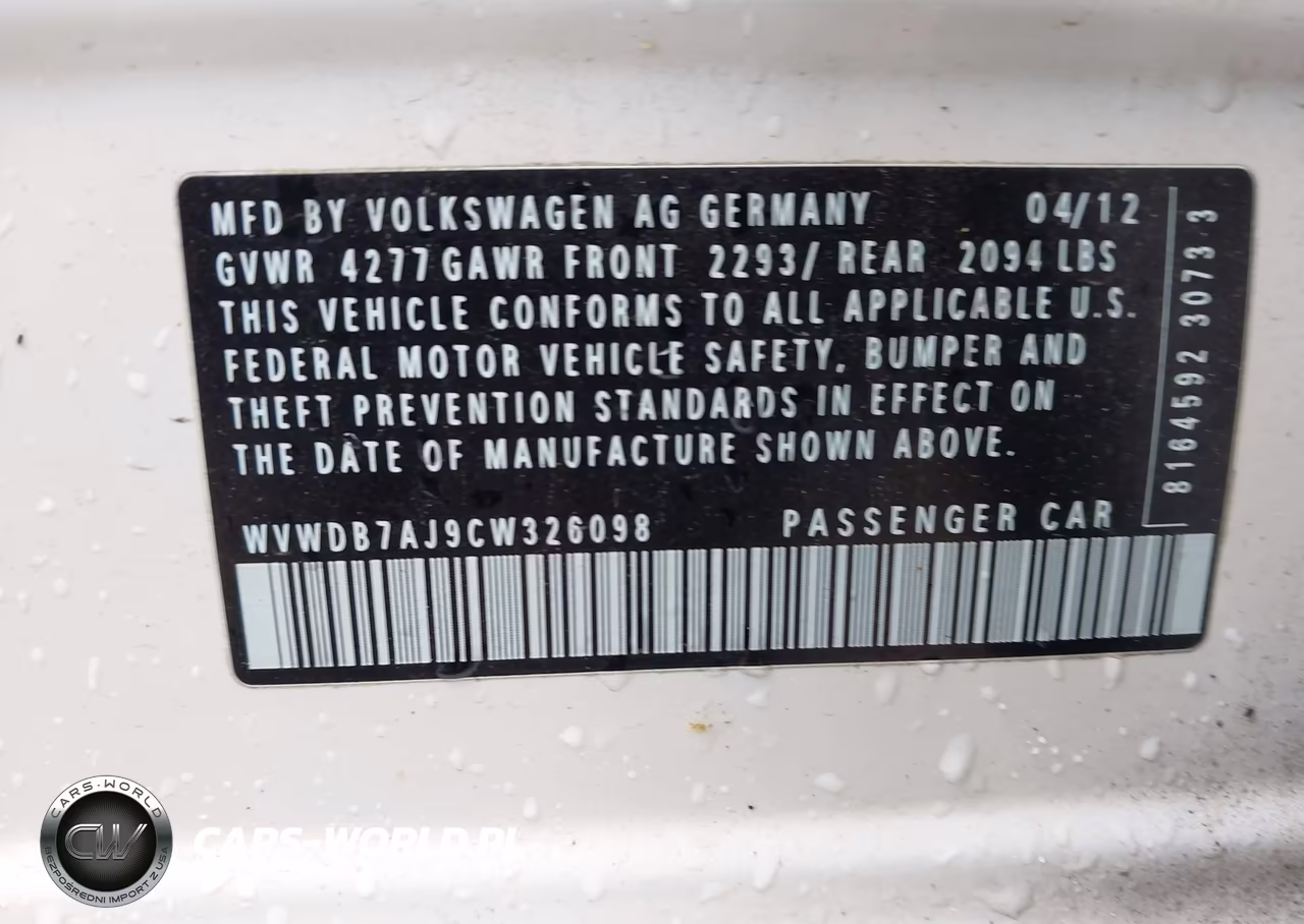 2012 Volkswagen Golf 2.5L 4-Door VIN:WVWDB7AJ9CW326098 - 9