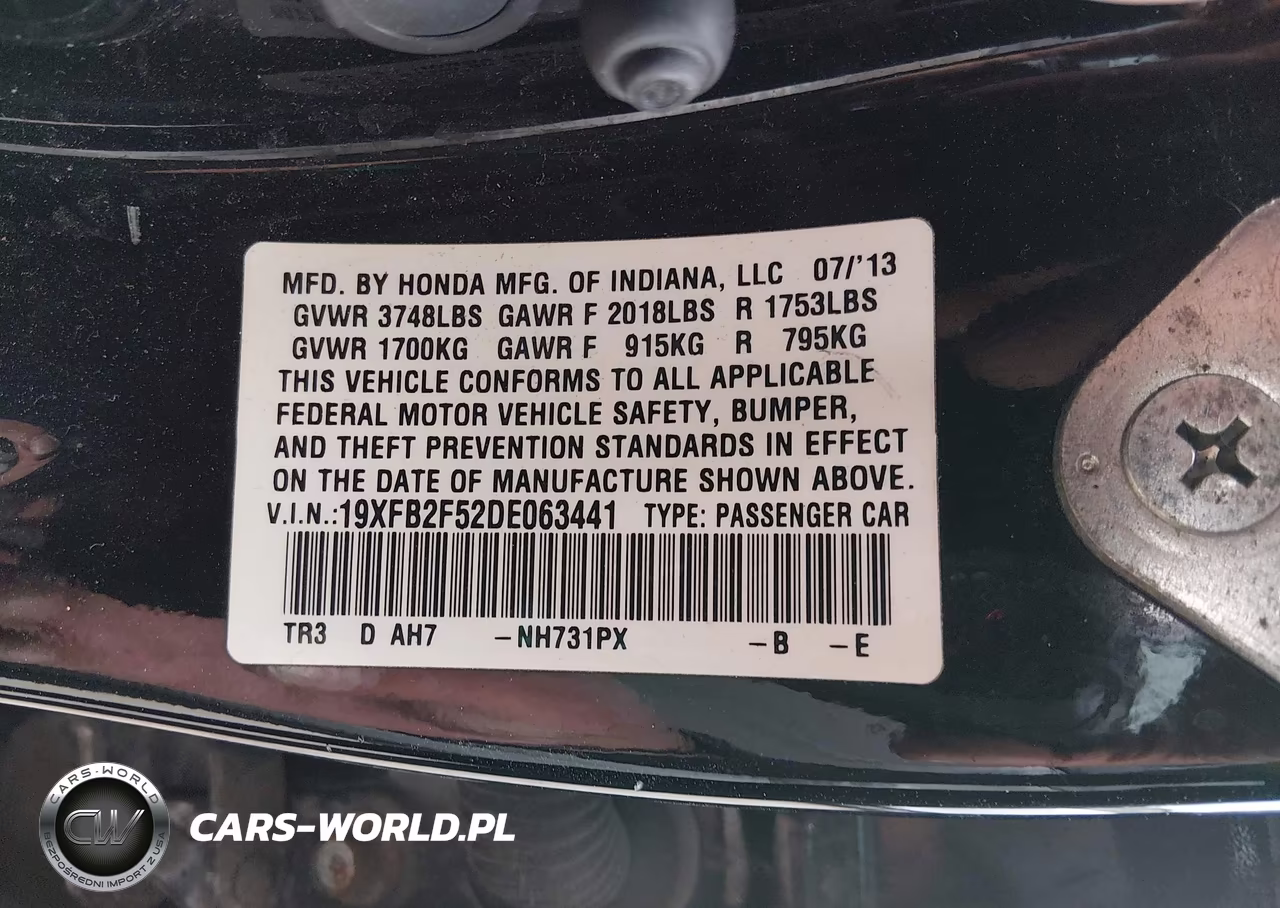2013 Honda Civic Lx VIN:19XFB2F52DE063441 - 9