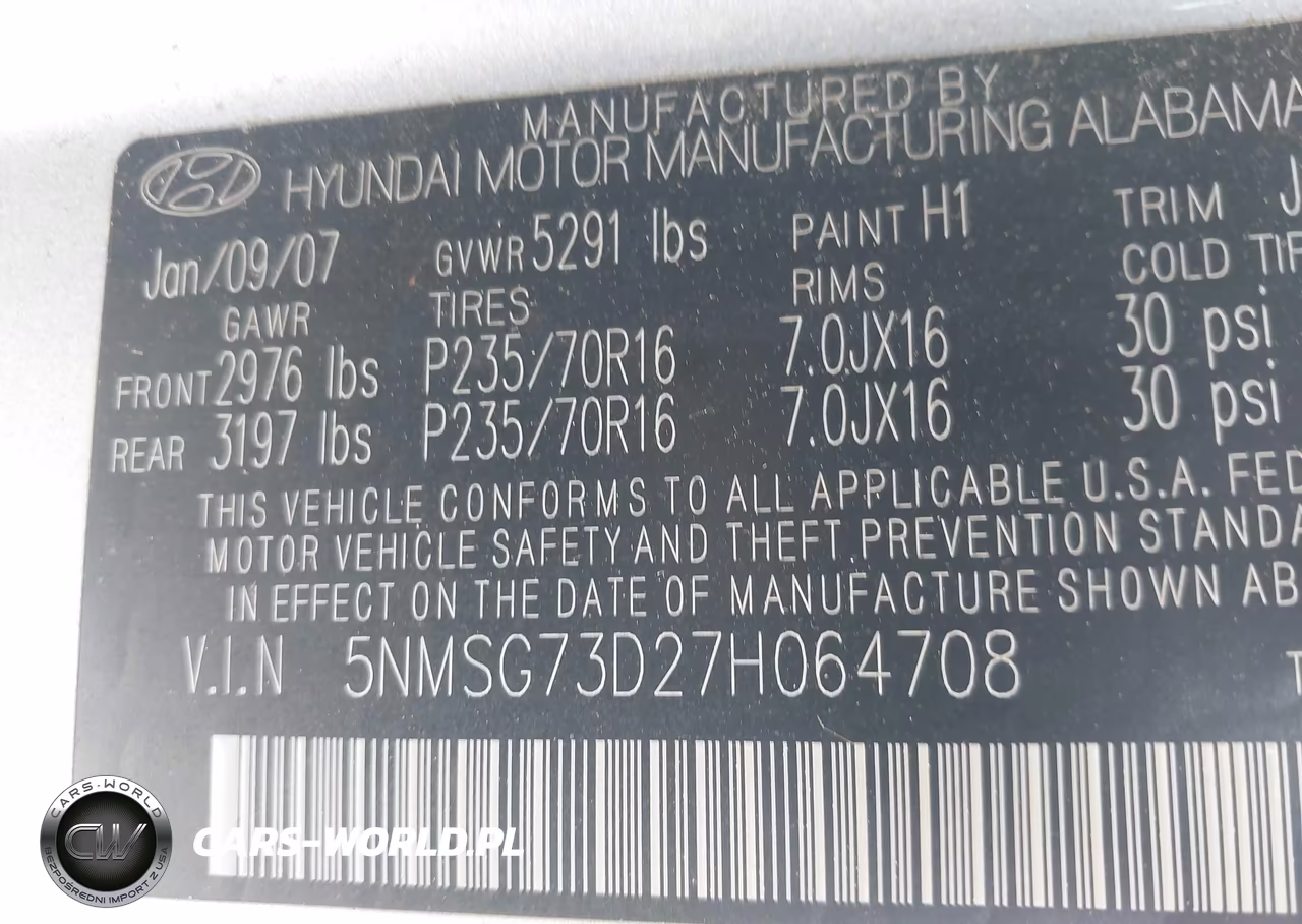 2007 Hyundai Santa Fe Gls VIN:5NMSG73D27H064708 - 9